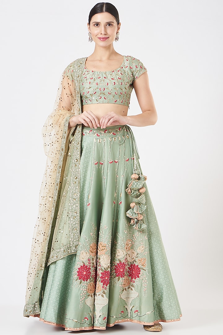 Aqua Embroidered Lehenga Set  by Ivory by dipika