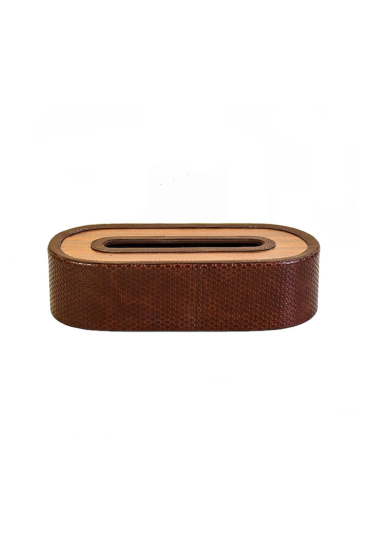 Brown Leatherette & Wood Handcrafted Capsule Tissue Box by ICHKAN