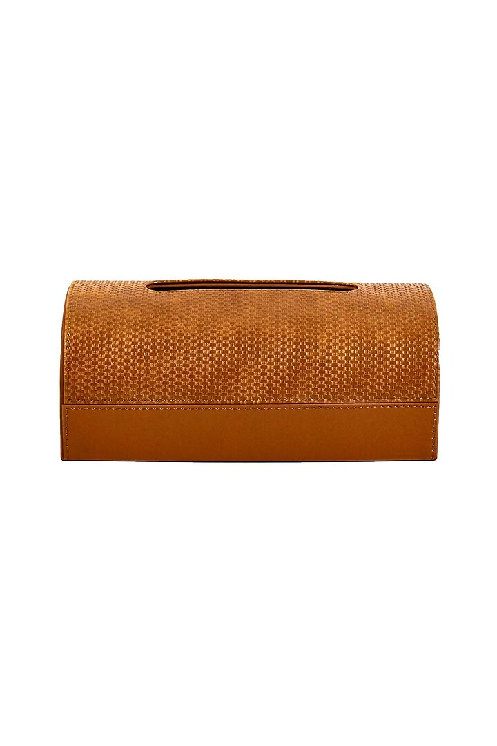 Tan Leatherette & Wood Handcrafted Capsule Tissue Box by ICHKAN
