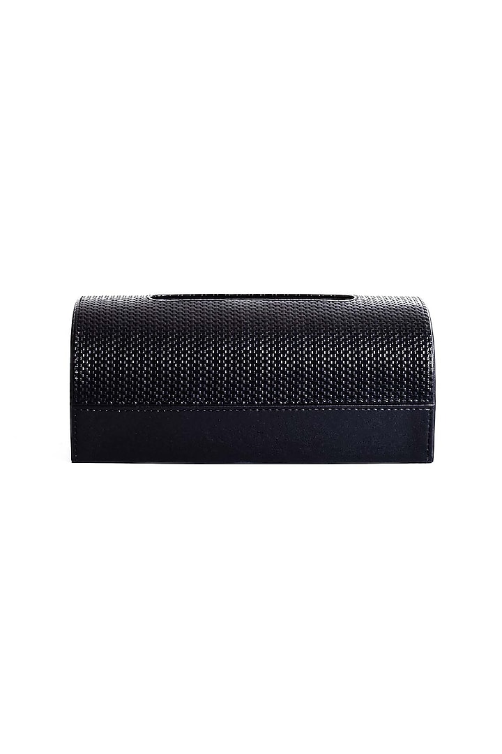 Black Leatherette & Wood Handcrafted Capsule Tissue Box by ICHKAN