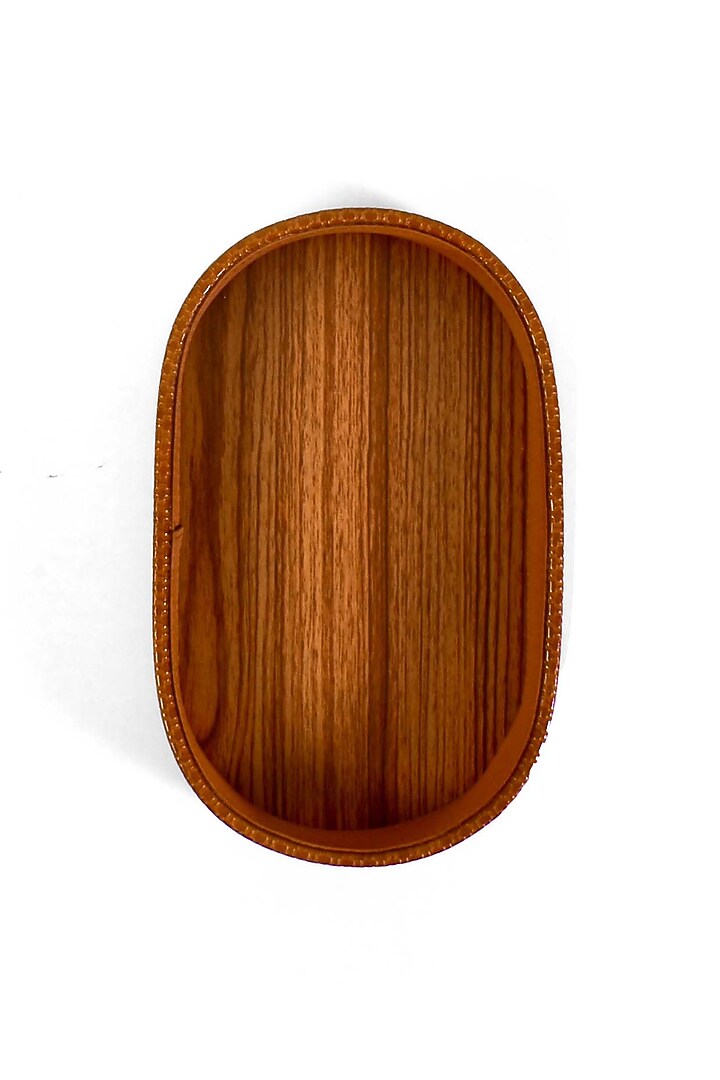 Tan Leatherette & Wood Textured Towel Tray by ICHKAN at Pernia's Pop Up Shop