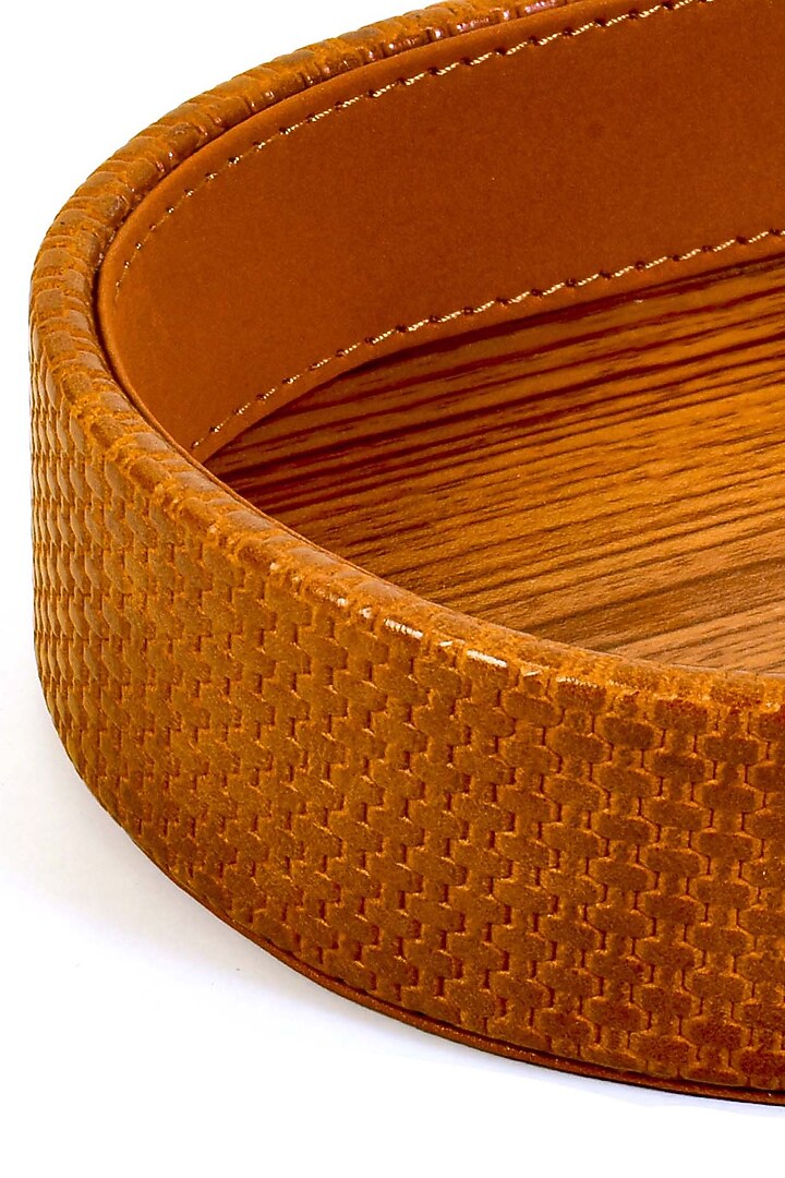 Tan Leatherette & Wood Textured Towel Tray by ICHKAN at Pernia's Pop Up Shop