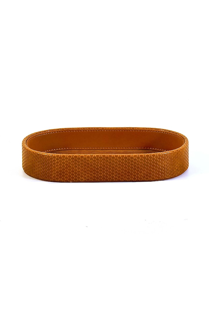 Tan Leatherette & Wood Textured Towel Tray by ICHKAN at Pernia's Pop Up Shop