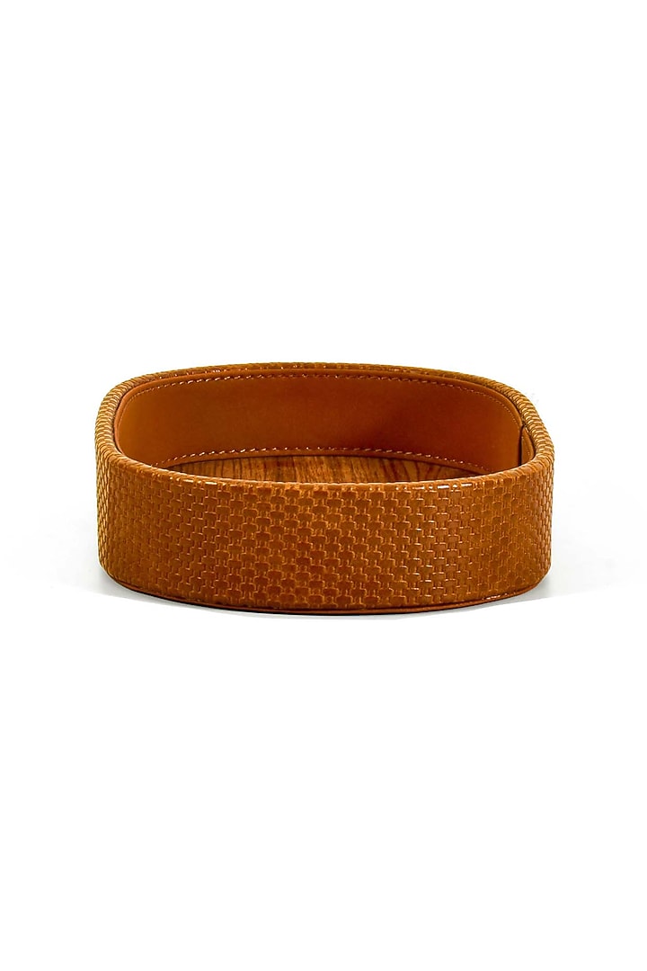 Tan Leatherette & Wood Textured Towel Tray by ICHKAN at Pernia's Pop Up Shop