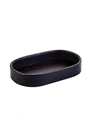 Black Leatherette & Wood Textured Towel Tray by ICHKAN