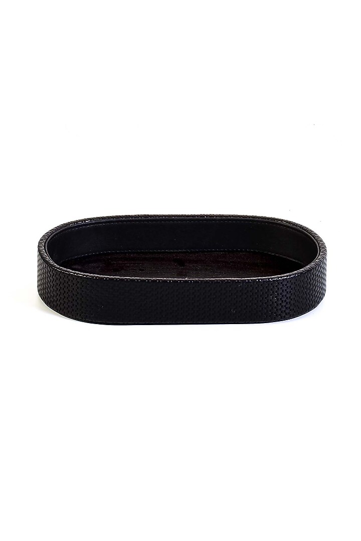 Black Leatherette & Wood Textured Towel Tray by ICHKAN at Pernia's Pop Up Shop
