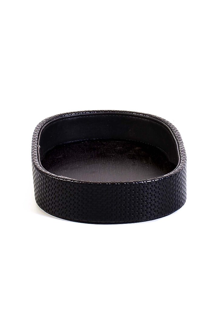 Black Leatherette & Wood Textured Towel Tray by ICHKAN at Pernia's Pop Up Shop