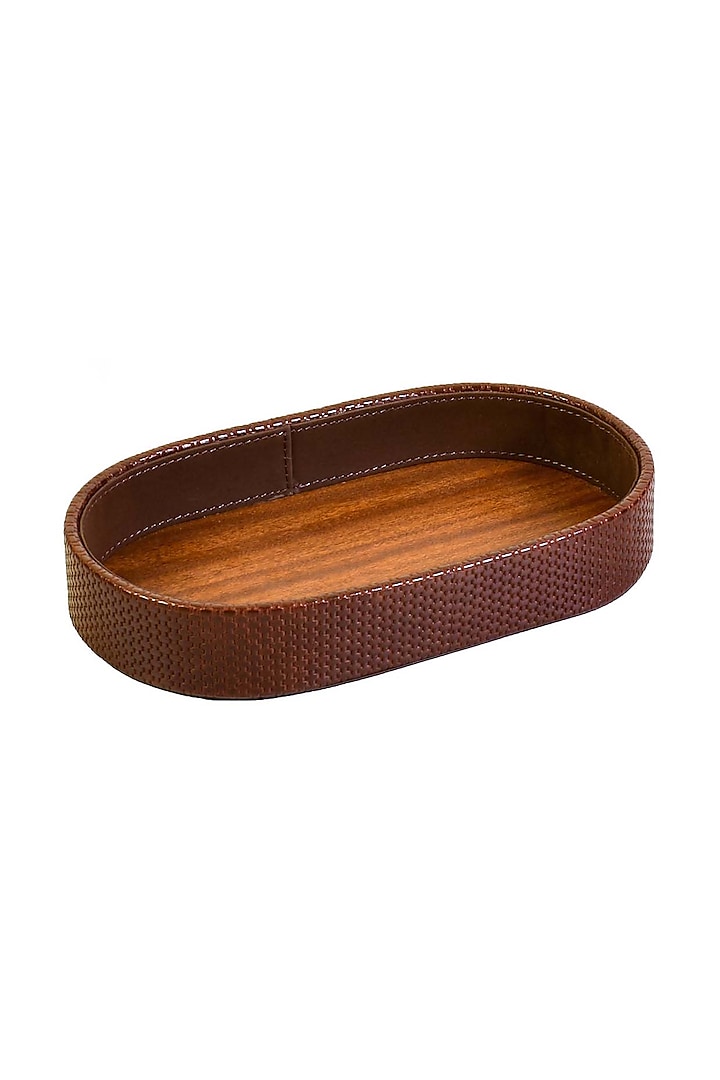 Brown Leatherette & Wood Textured Towel Tray by ICHKAN