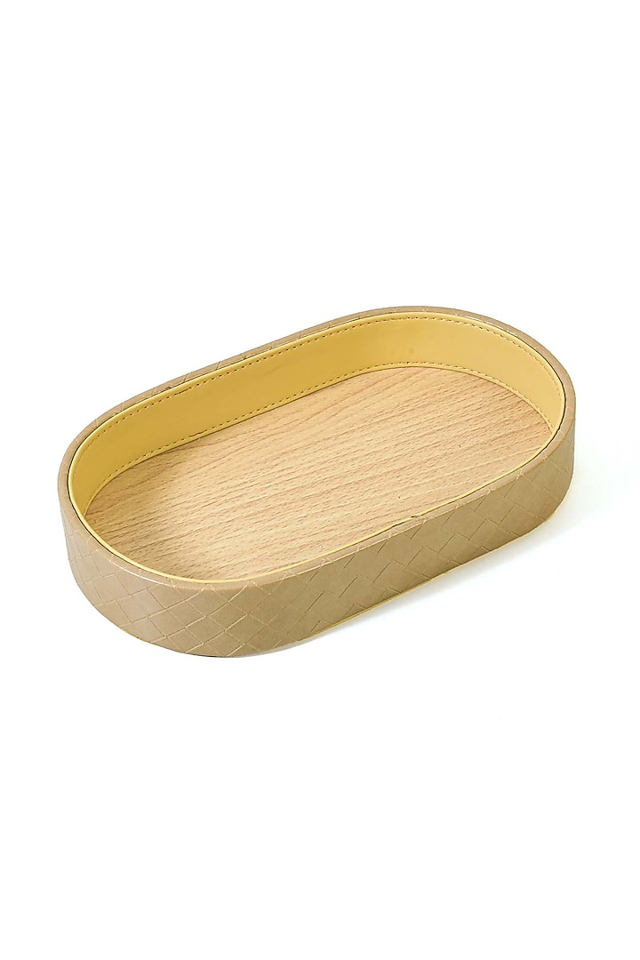 Ivory Leatherette & Wood Textured Towel Tray by ICHKAN