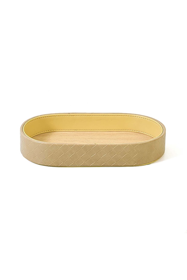 Ivory Leatherette & Wood Textured Towel Tray by ICHKAN at Pernia's Pop Up Shop