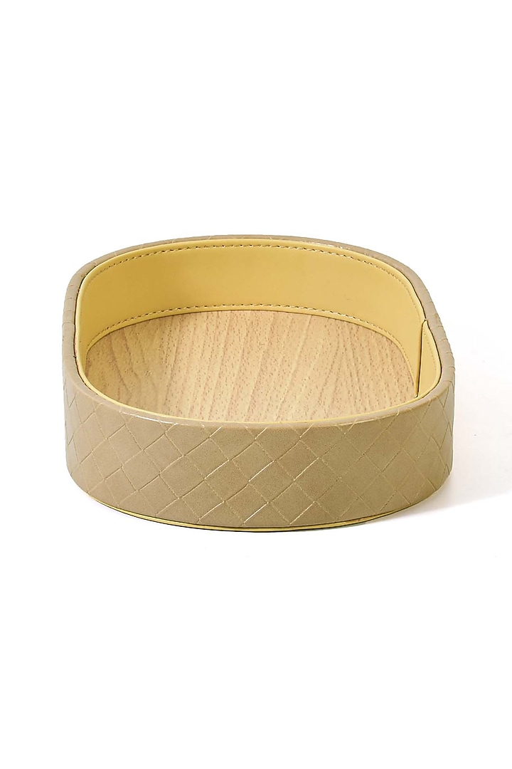 Ivory Leatherette & Wood Textured Towel Tray by ICHKAN at Pernia's Pop Up Shop