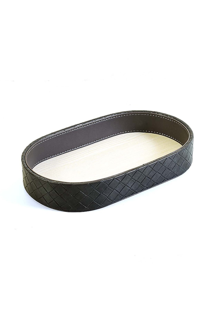 Grey Leatherette & Wood Textured Towel Tray by ICHKAN