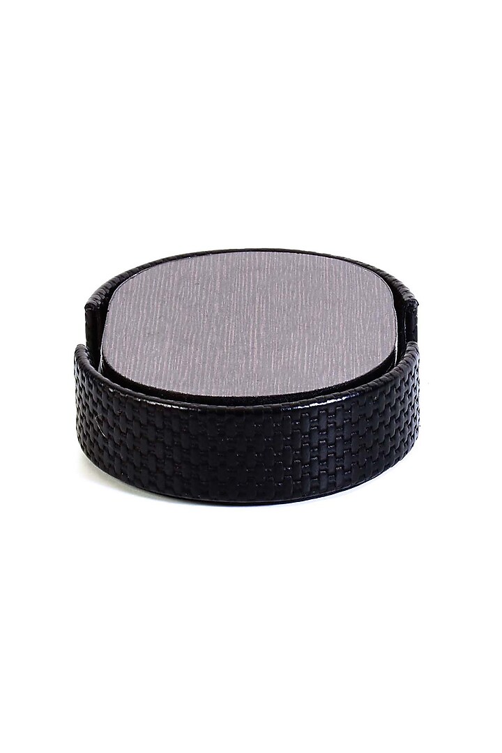 Black Leatherette & Wood Textured Coaster Set (Set of 6) by ICHKAN at Pernia's Pop Up Shop