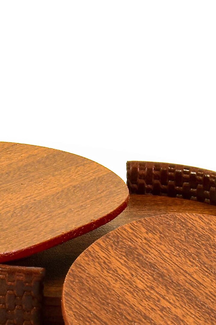 Brown Leatherette & Wood Textured Coaster Set (Set of 6) by ICHKAN at Pernia's Pop Up Shop