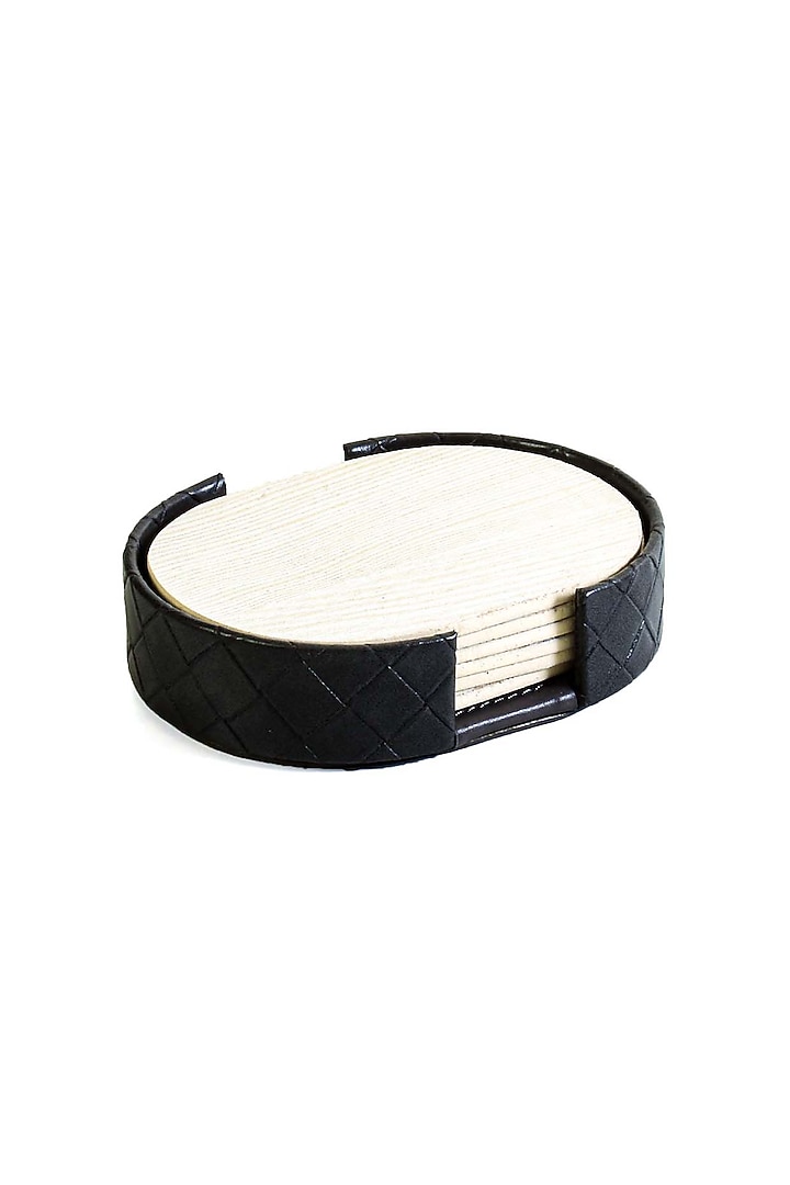 Grey Leatherette & Wood Textured Coaster Set (Set of 6) by ICHKAN at Pernia's Pop Up Shop