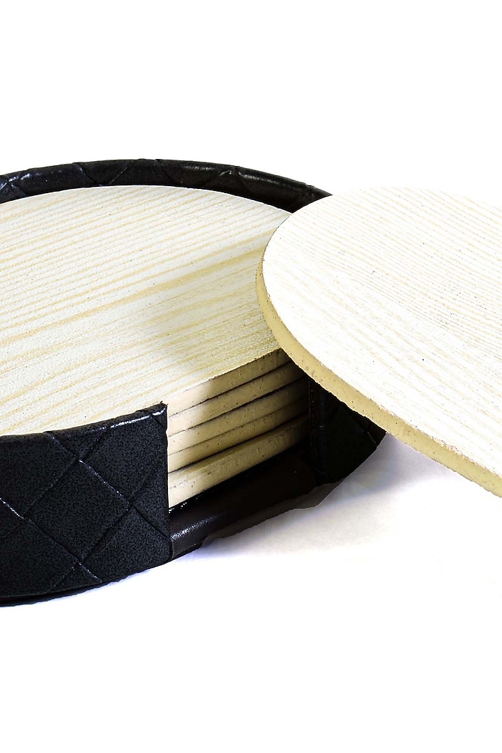 Grey Leatherette & Wood Textured Coaster Set (Set of 6) by ICHKAN at Pernia's Pop Up Shop