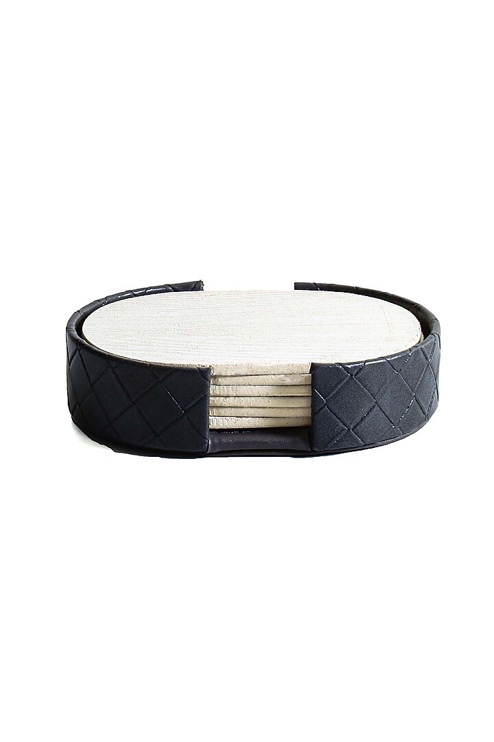 Grey Leatherette & Wood Textured Coaster Set (Set of 6) by ICHKAN at Pernia's Pop Up Shop