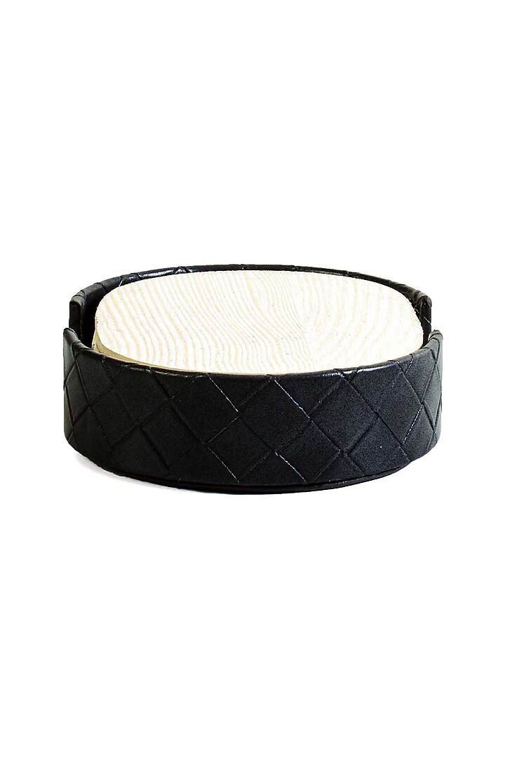 Grey Leatherette & Wood Textured Coaster Set (Set of 6) by ICHKAN at Pernia's Pop Up Shop
