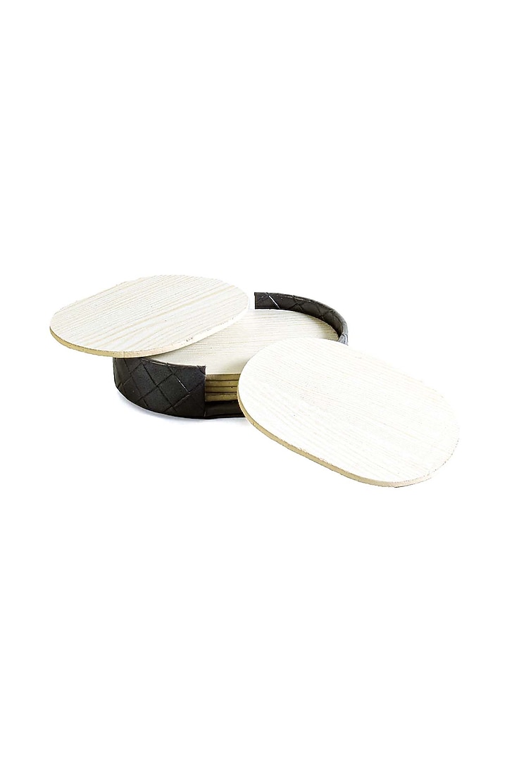 Grey Leatherette & Wood Textured Coaster Set (Set of 6) by ICHKAN at Pernia's Pop Up Shop