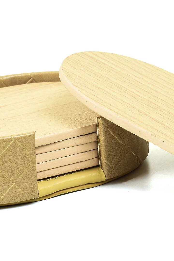 Ivory Leatherette & Wood Textured Coaster Set (Set of 6) by ICHKAN at Pernia's Pop Up Shop