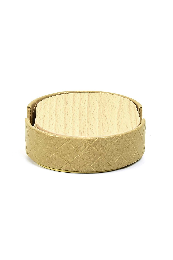 Ivory Leatherette & Wood Textured Coaster Set (Set of 6) by ICHKAN at Pernia's Pop Up Shop