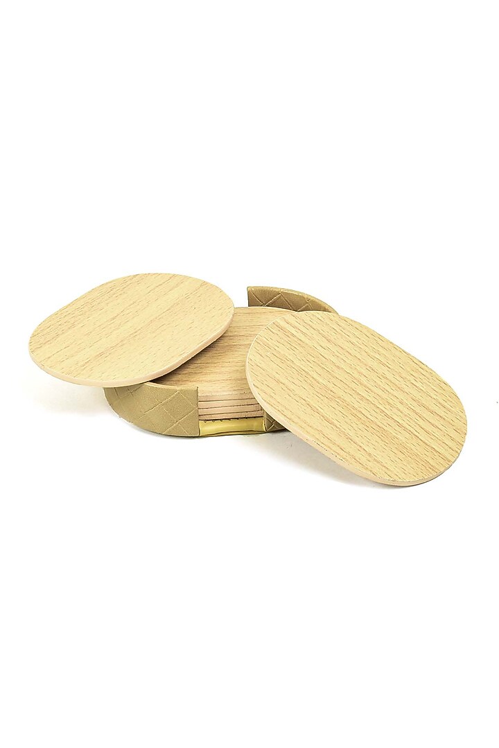 Ivory Leatherette & Wood Textured Coaster Set (Set of 6) by ICHKAN at Pernia's Pop Up Shop