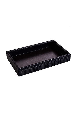 Black Leatherette & Wood Towel Tray by ICHKAN