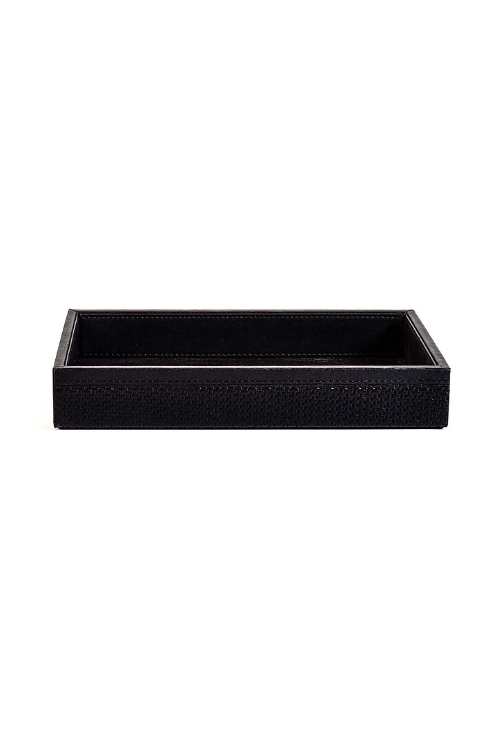 Black Leatherette & Wood Towel Tray by ICHKAN at Pernia's Pop Up Shop
