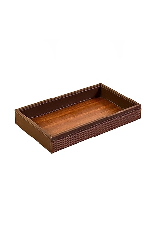 Brown Leatherette & Wood Towel Tray by ICHKAN