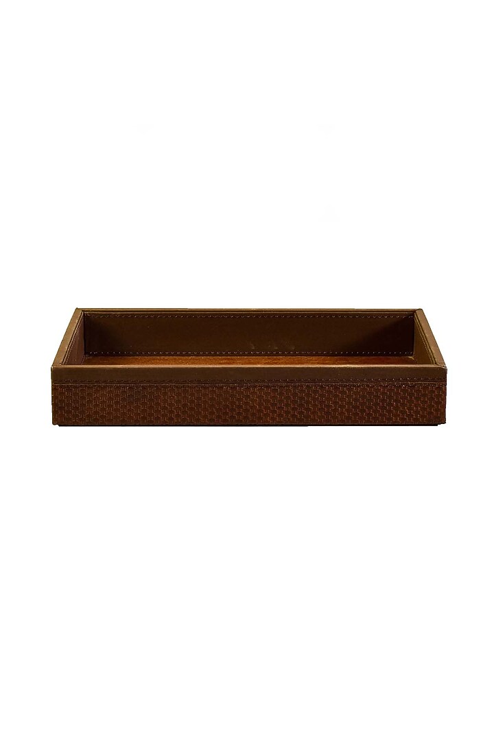 Brown Leatherette & Wood Towel Tray by ICHKAN at Pernia's Pop Up Shop