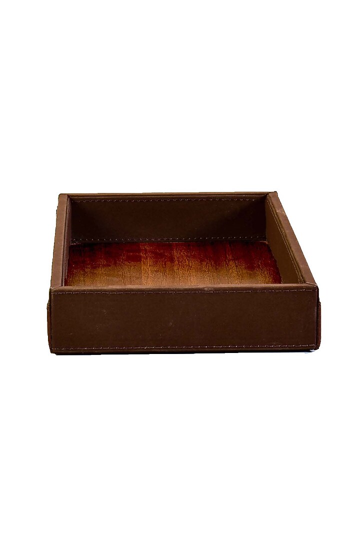 Brown Leatherette & Wood Towel Tray by ICHKAN at Pernia's Pop Up Shop