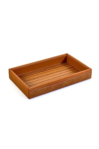 Tan Leatherette & Wood Towel Tray by ICHKAN