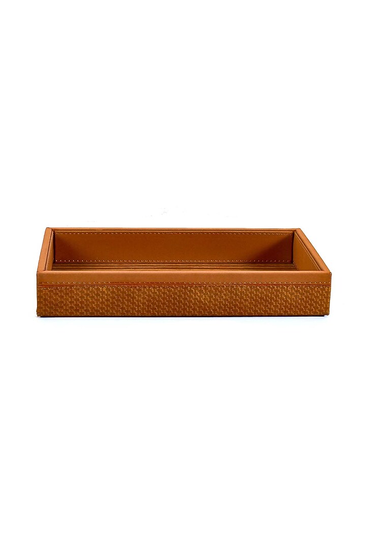 Tan Leatherette & Wood Towel Tray by ICHKAN at Pernia's Pop Up Shop