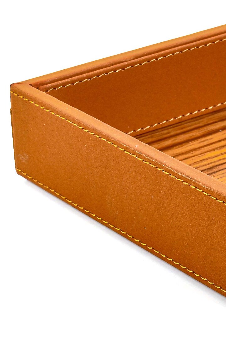 Tan Leatherette & Wood Towel Tray by ICHKAN at Pernia's Pop Up Shop