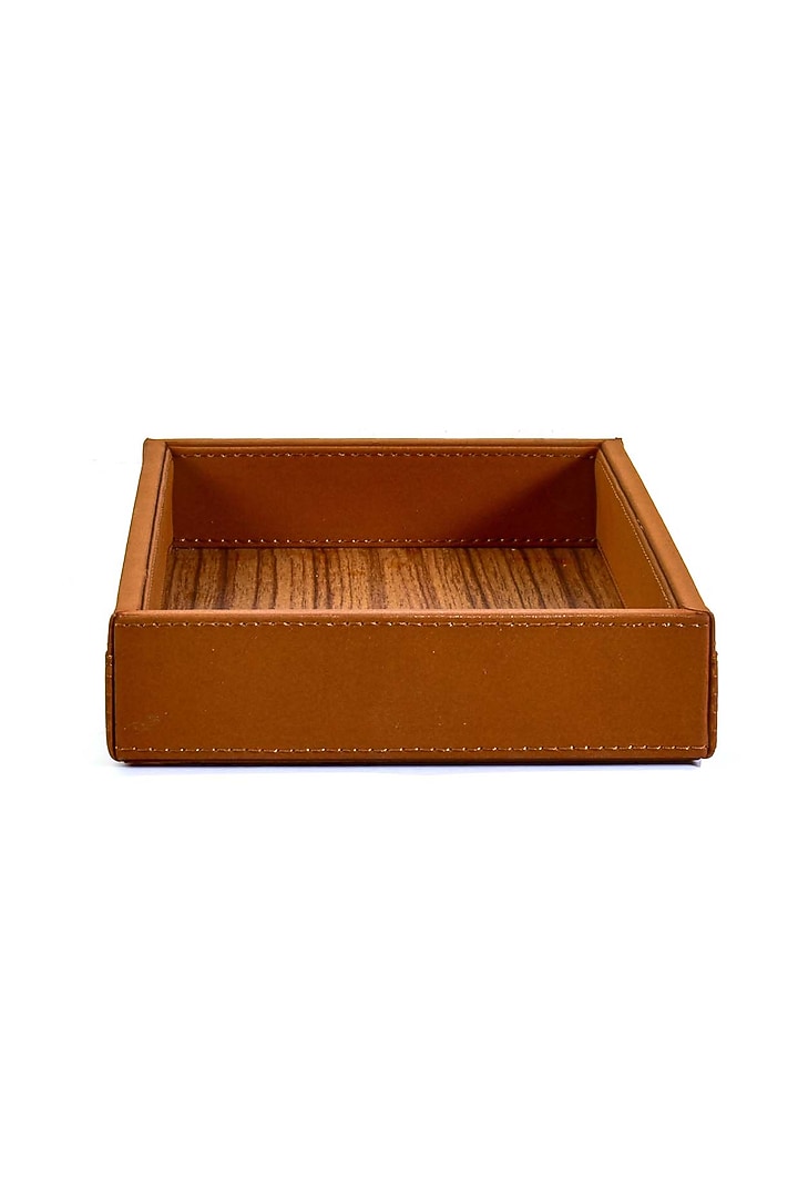 Tan Leatherette & Wood Towel Tray by ICHKAN at Pernia's Pop Up Shop