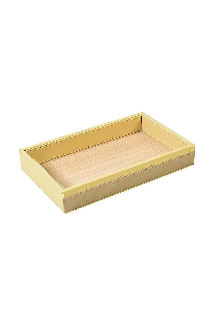Ivory Leatherette & Wood Towel Tray by ICHKAN