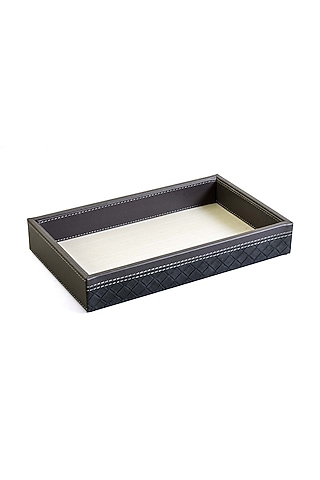 Grey Leatherette & Wood Towel Tray by ICHKAN