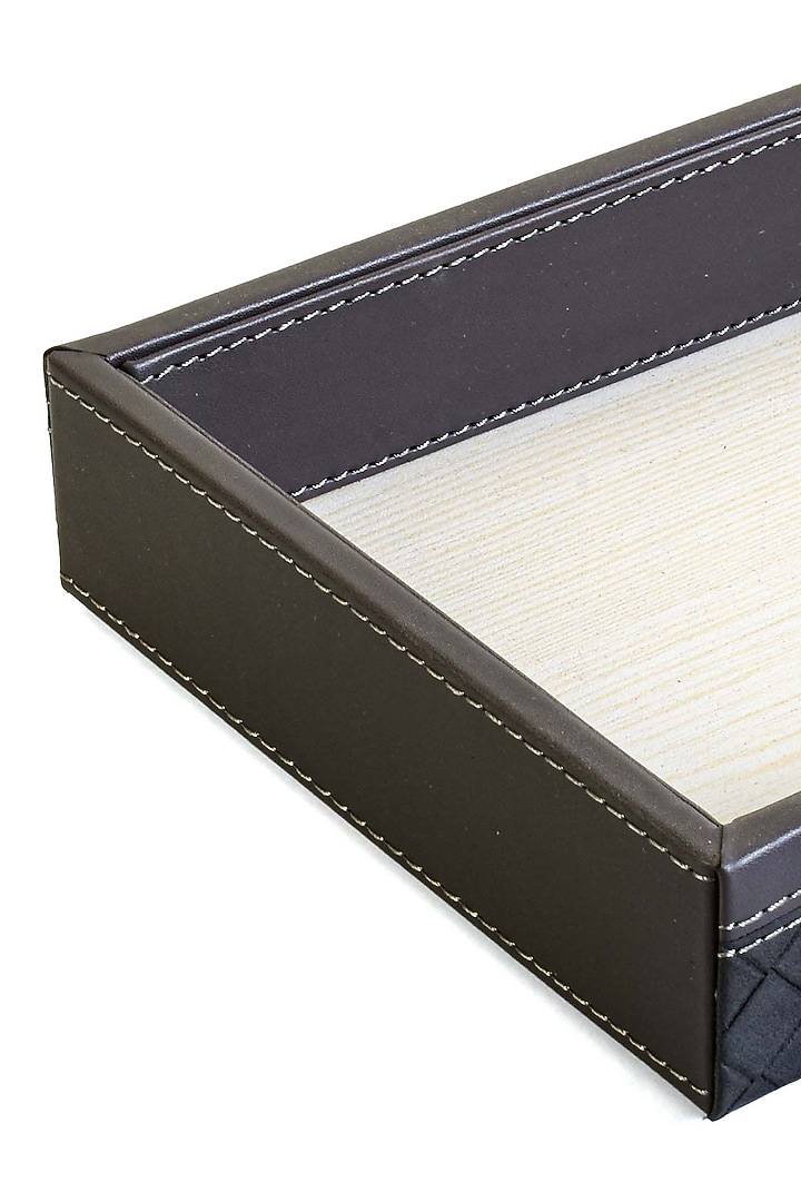 Grey Leatherette & Wood Towel Tray by ICHKAN at Pernia's Pop Up Shop