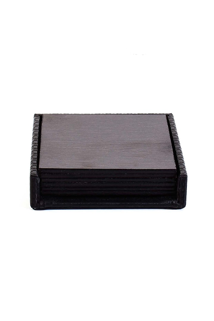 Black Faux Leather & Wood Square Coaster (Set of 6) by ICHKAN at Pernia's Pop Up Shop