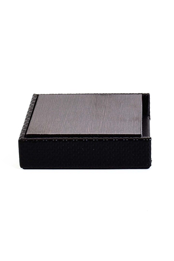 Black Faux Leather & Wood Square Coaster (Set of 6) by ICHKAN at Pernia's Pop Up Shop