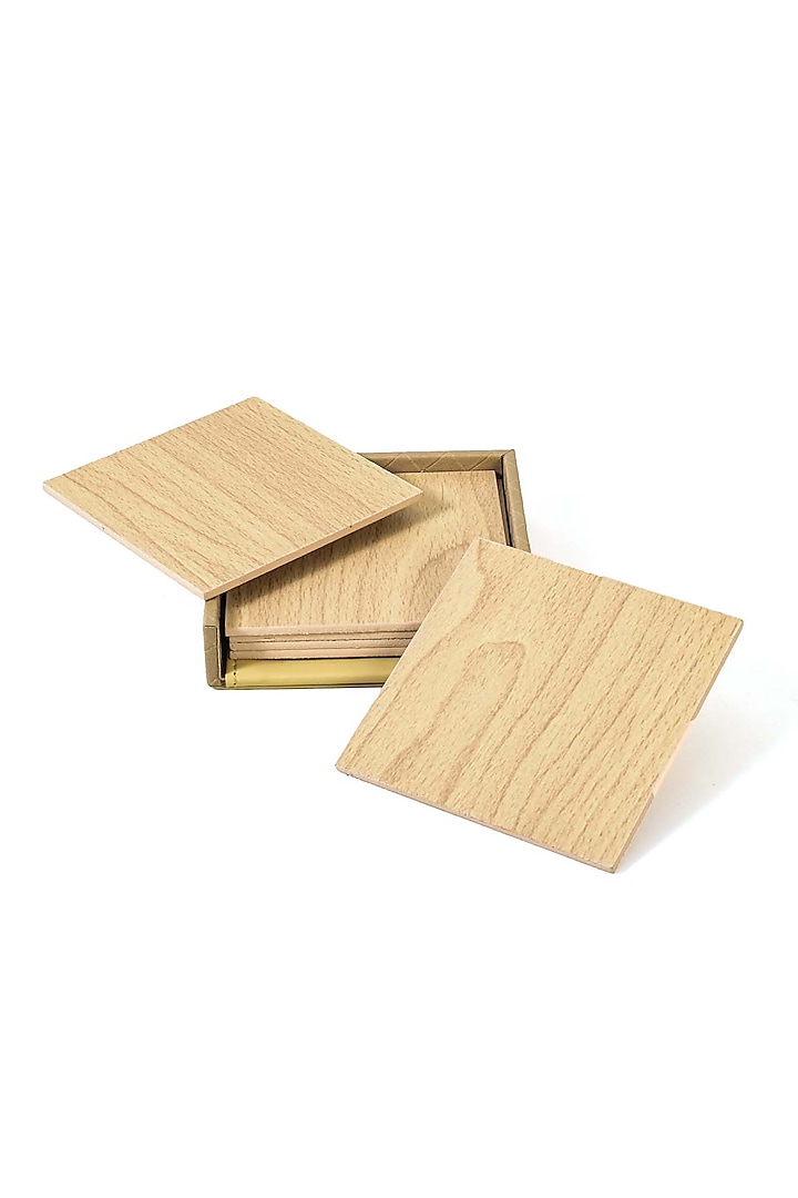 Ivory Faux Leather & Wood Square Coaster (Set of 6) by ICHKAN
