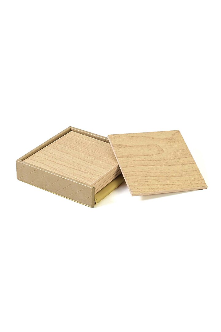 Ivory Faux Leather & Wood Square Coaster (Set of 6) by ICHKAN at Pernia's Pop Up Shop
