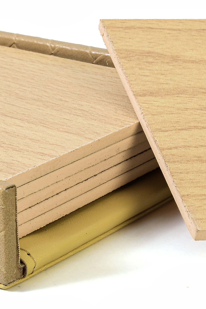 Ivory Faux Leather & Wood Square Coaster (Set of 6) by ICHKAN at Pernia's Pop Up Shop