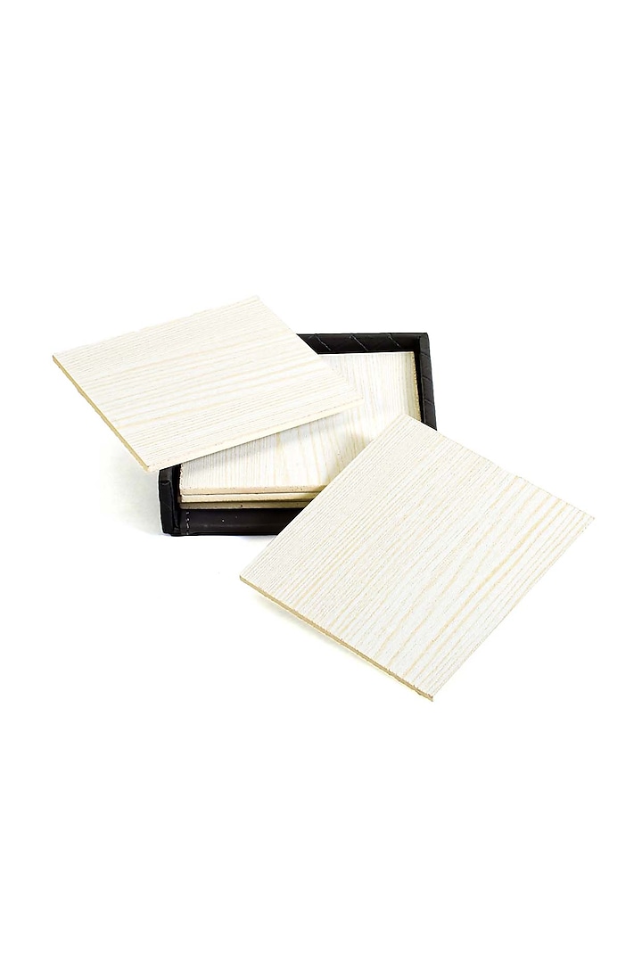 Grey Faux Leather & Wood Square Coaster (Set of 6) by ICHKAN
