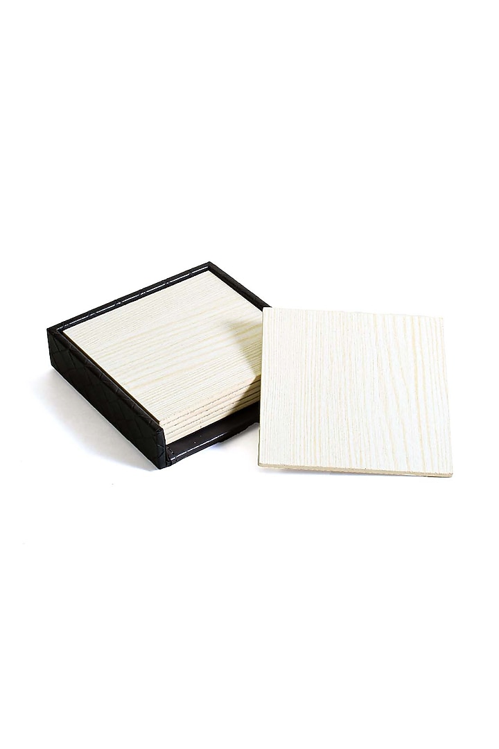 Grey Faux Leather & Wood Square Coaster (Set of 6) by ICHKAN at Pernia's Pop Up Shop