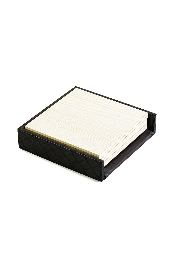 Grey Faux Leather & Wood Square Coaster (Set of 6) by ICHKAN at Pernia's Pop Up Shop
