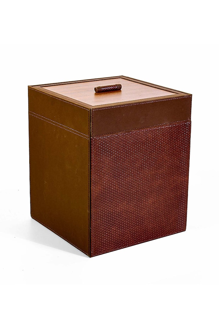 Brown Leatherette & Wood Dustbin by ICHKAN