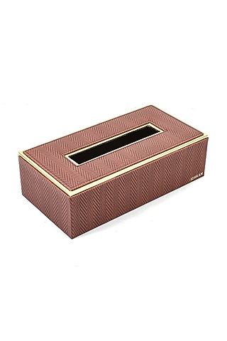 Brown Vegan Textured Leather Tissue Box by ICHKAN