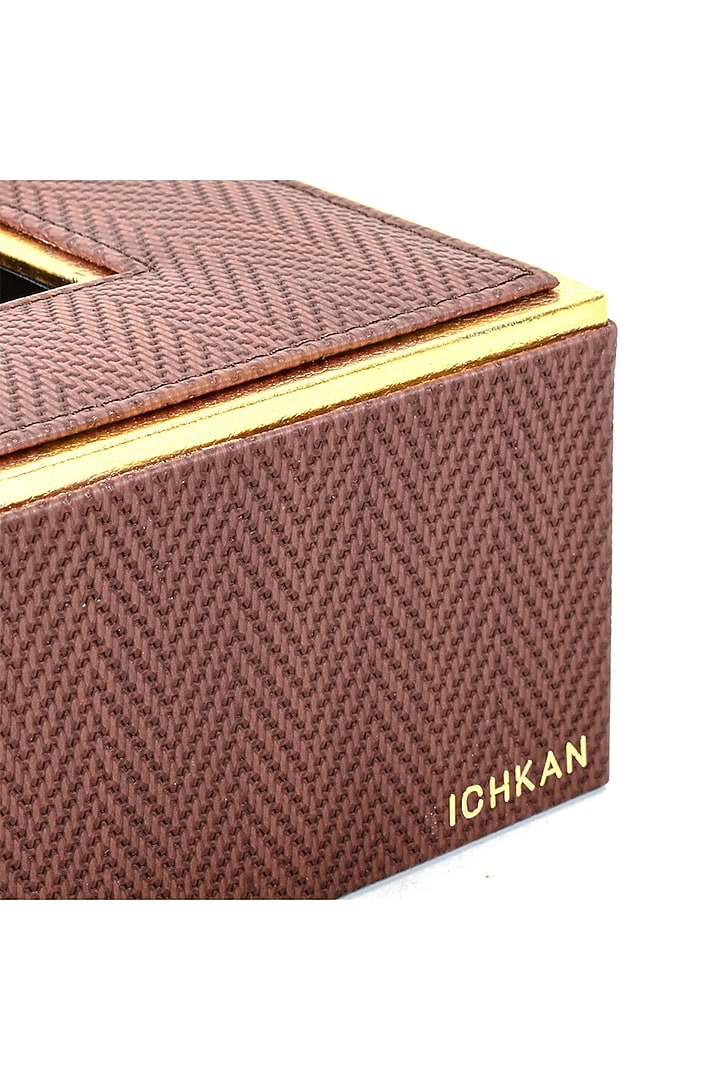 Brown Vegan Textured Leather Tissue Box by ICHKAN at Pernia's Pop Up Shop