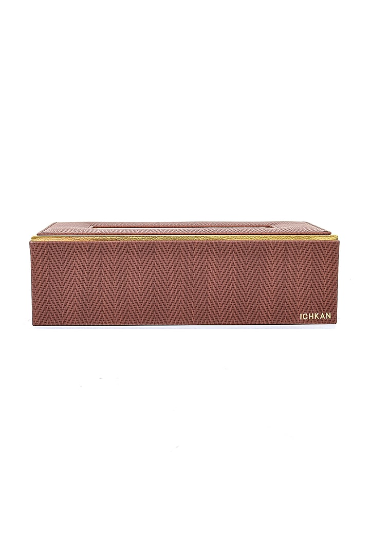 Brown Vegan Textured Leather Tissue Box by ICHKAN at Pernia's Pop Up Shop